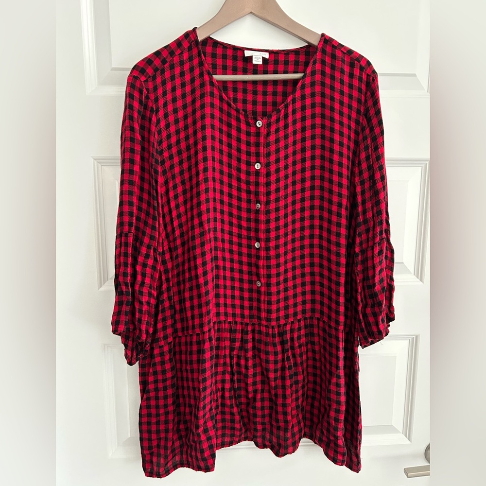 J. Jill Red and Black Checkered Blouse